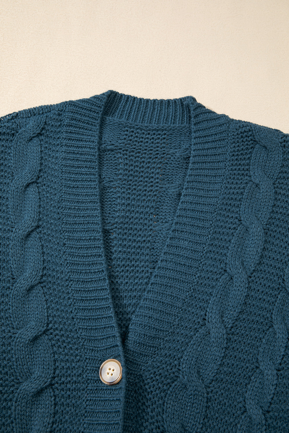 Peacock Blue Cable Knit Button Front Pocketed Baggy Cardigan Cardigans JT's Designer Fashion