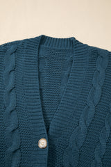 Peacock Blue Cable Knit Button Front Pocketed Baggy Cardigan Cardigans JT's Designer Fashion