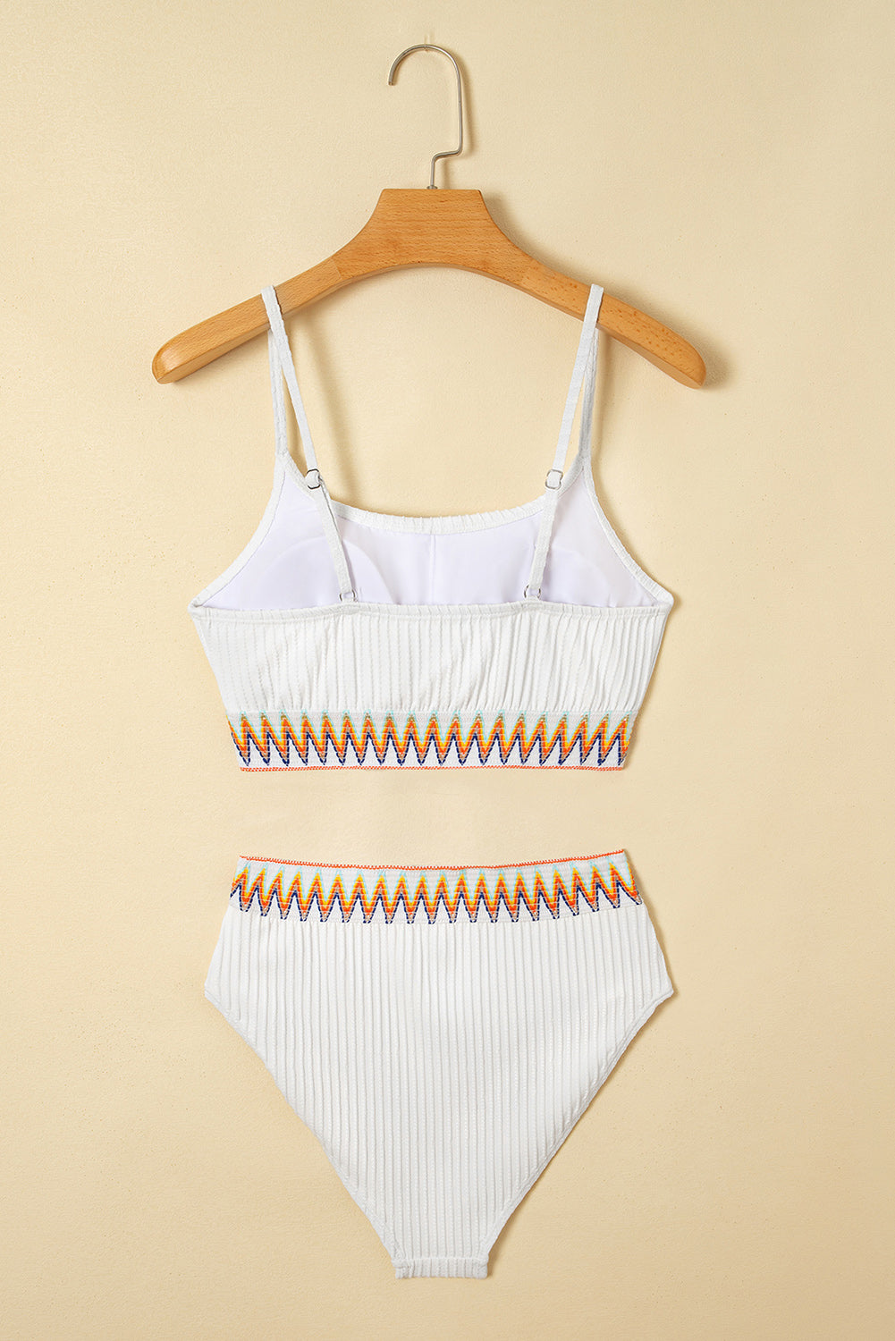 White Textured Contrast Banding Bikini High Waist 2pcs Swimsuit High Waisted Swimsuit JT's Designer Fashion