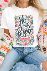 White He is Risen Floral Printed T Shirt Graphic Tees JT's Designer Fashion