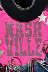 Rose Red NASHVILLE Rhinestone Crew Neck Graphic Tee Graphic Tees JT's Designer Fashion