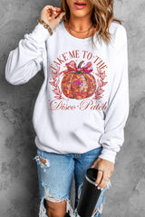 Beige Halloween Disco Ball Pumpkin Print Pullover Sweatshirt Graphic Sweatshirts JT's Designer Fashion