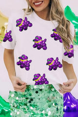 White Sequin Balloon Puppy Graphic Mardi Gras Tee Graphic Tees JT's Designer Fashion