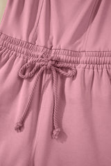 Light Pink Lace-up Elastic Waist Sleeveless Square Neck Jumpsuit Bottoms JT's Designer Fashion