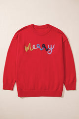 Fiery Red Tinsel merry Pattern Drop Shoulder Plus Size Sweater Plus Size Sweaters & Cardigans JT's Designer Fashion