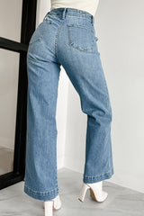 Dusk Blue Multi Button Waist Medium Wash Straight Leg Jeans Bottoms JT's Designer Fashion