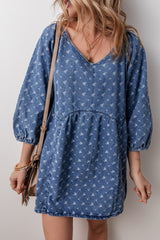 Ashleigh Blue Textured Open Back Loose Fit Denim Dress Mini Dresses JT's Designer Fashion
