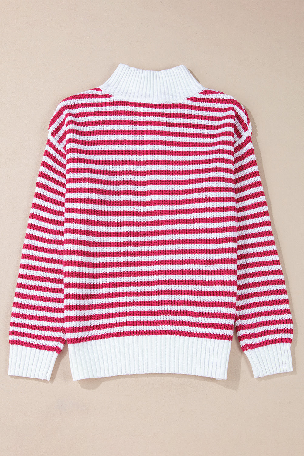 Pink Stripe Zip up Collar Drop Shoulder Sweater Sweaters JT's Designer Fashion