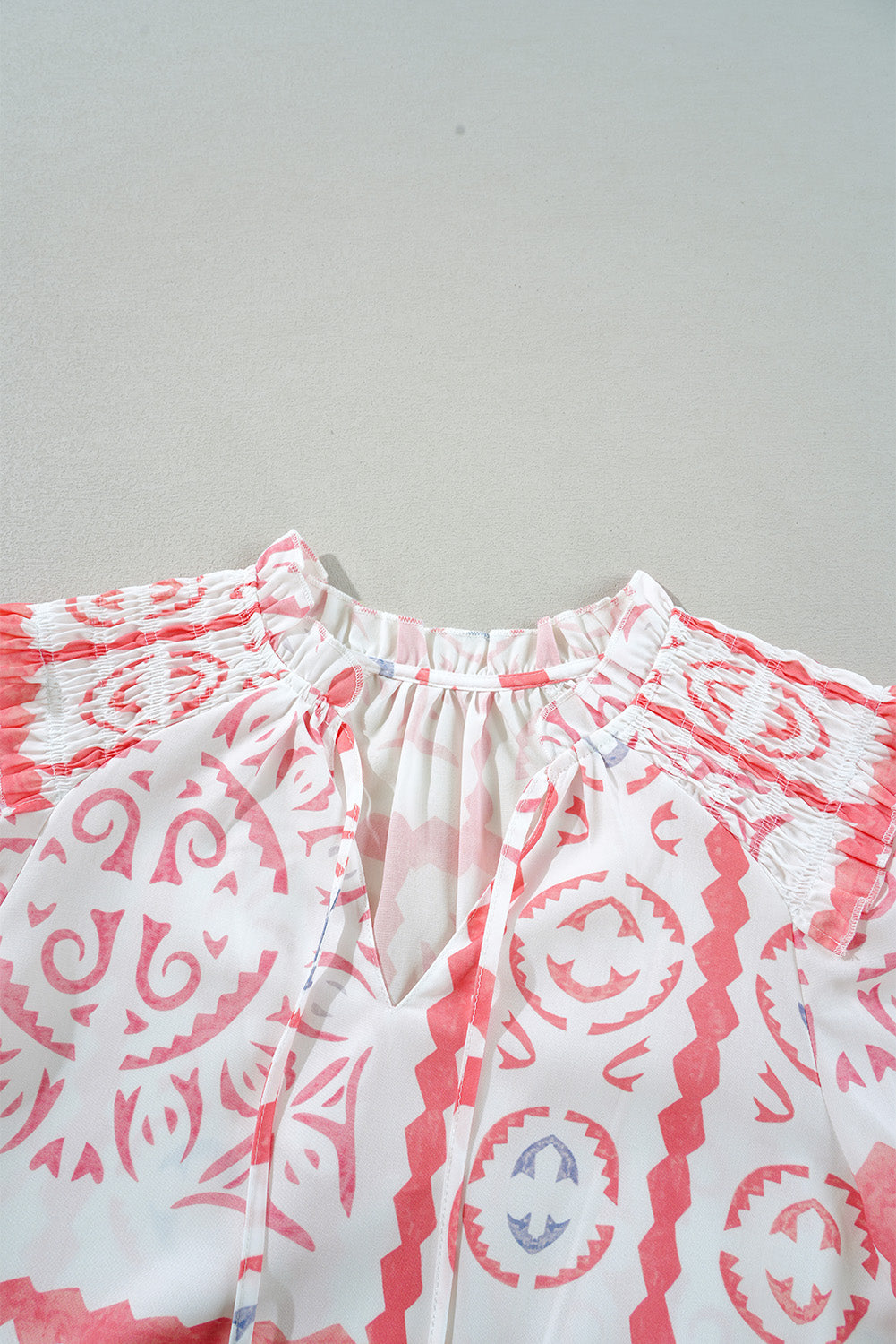 Desert Flower Vintage Print Smocked Poet Collar Billowy Blouson Sleeves Blouse Blouses & Shirts JT's Designer Fashion