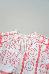 Desert Flower Vintage Print Smocked Poet Collar Billowy Blouson Sleeves Blouse Blouses & Shirts JT's Designer Fashion