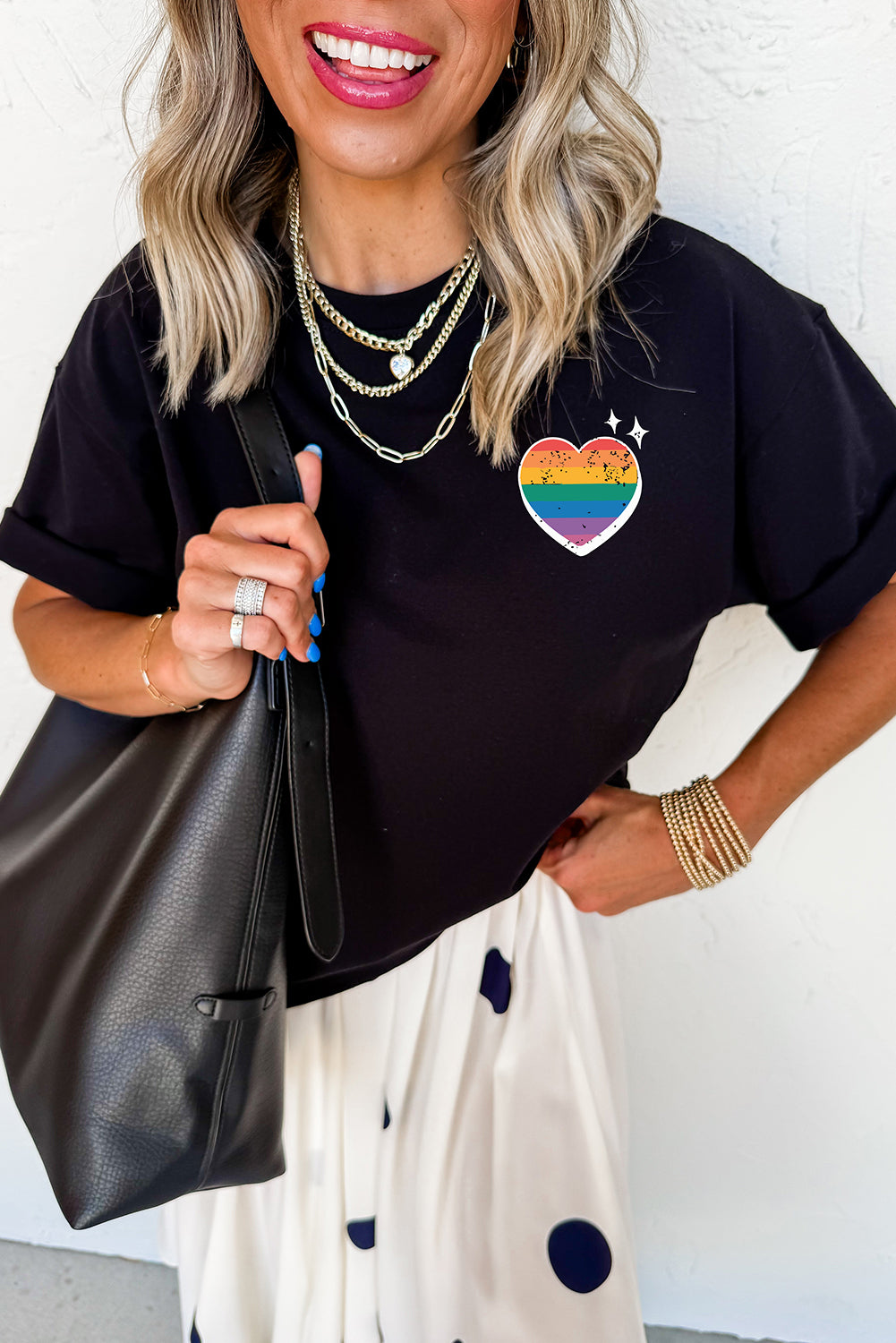 Black Pride Heart Cracking Graphic Detail Cotton Blend T Shirt Graphic Tees JT's Designer Fashion