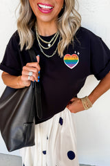 Black Pride Heart Cracking Graphic Detail Cotton Blend T Shirt Graphic Tees JT's Designer Fashion