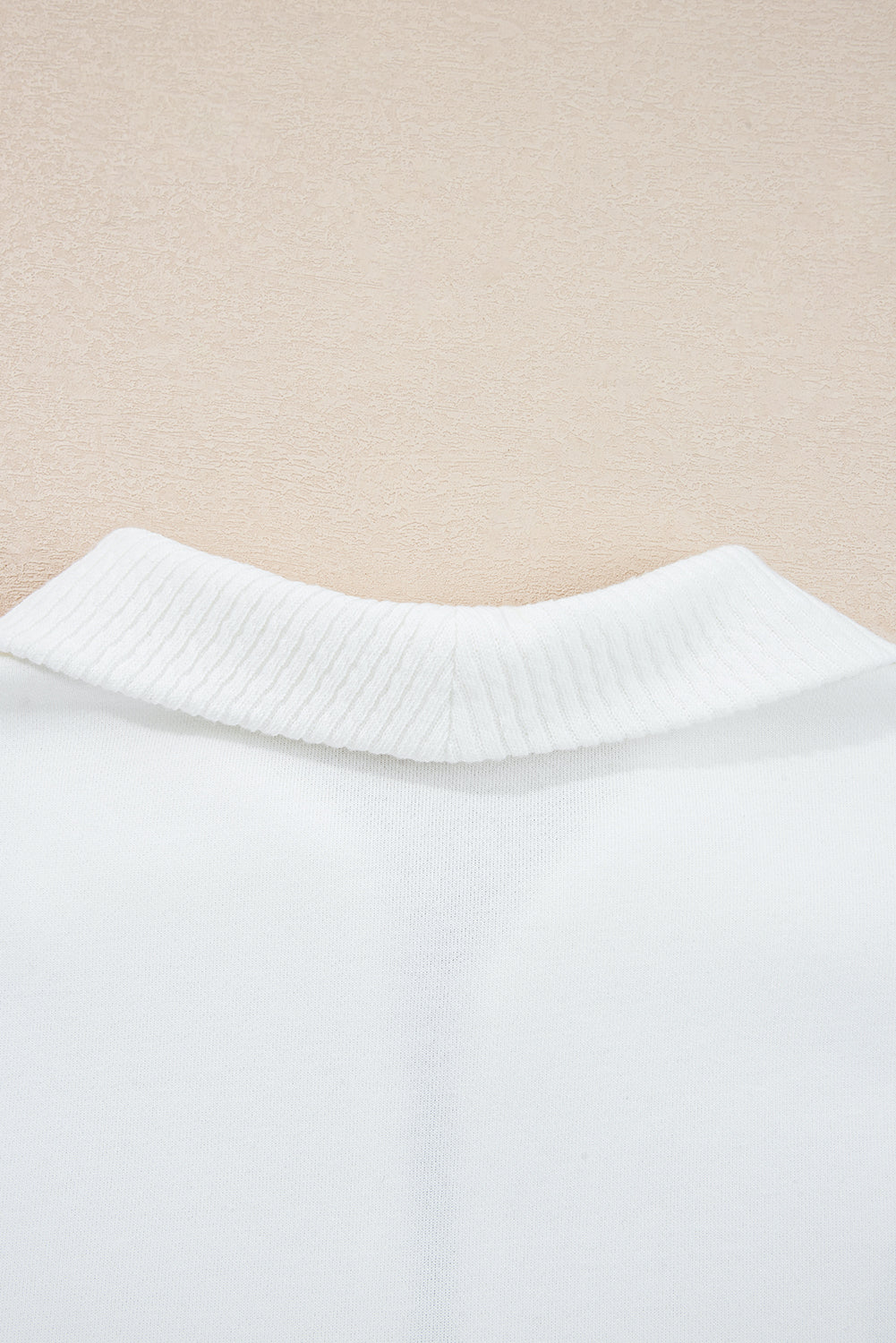 White Ribbed Collar Drop Shoulder Sweatshirt and Shorts Set Short Sets JT's Designer Fashion