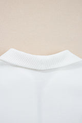 White Ribbed Collar Drop Shoulder Sweatshirt and Shorts Set Short Sets JT's Designer Fashion