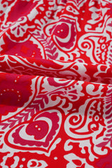 Red Paisley Print Side Slit Puff Sleeve High Waist Long Dress Maxi Dresses JT's Designer Fashion