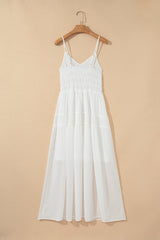 White Spaghetti Straps High Waist Elegant Long Dress Maxi Dresses JT's Designer Fashion