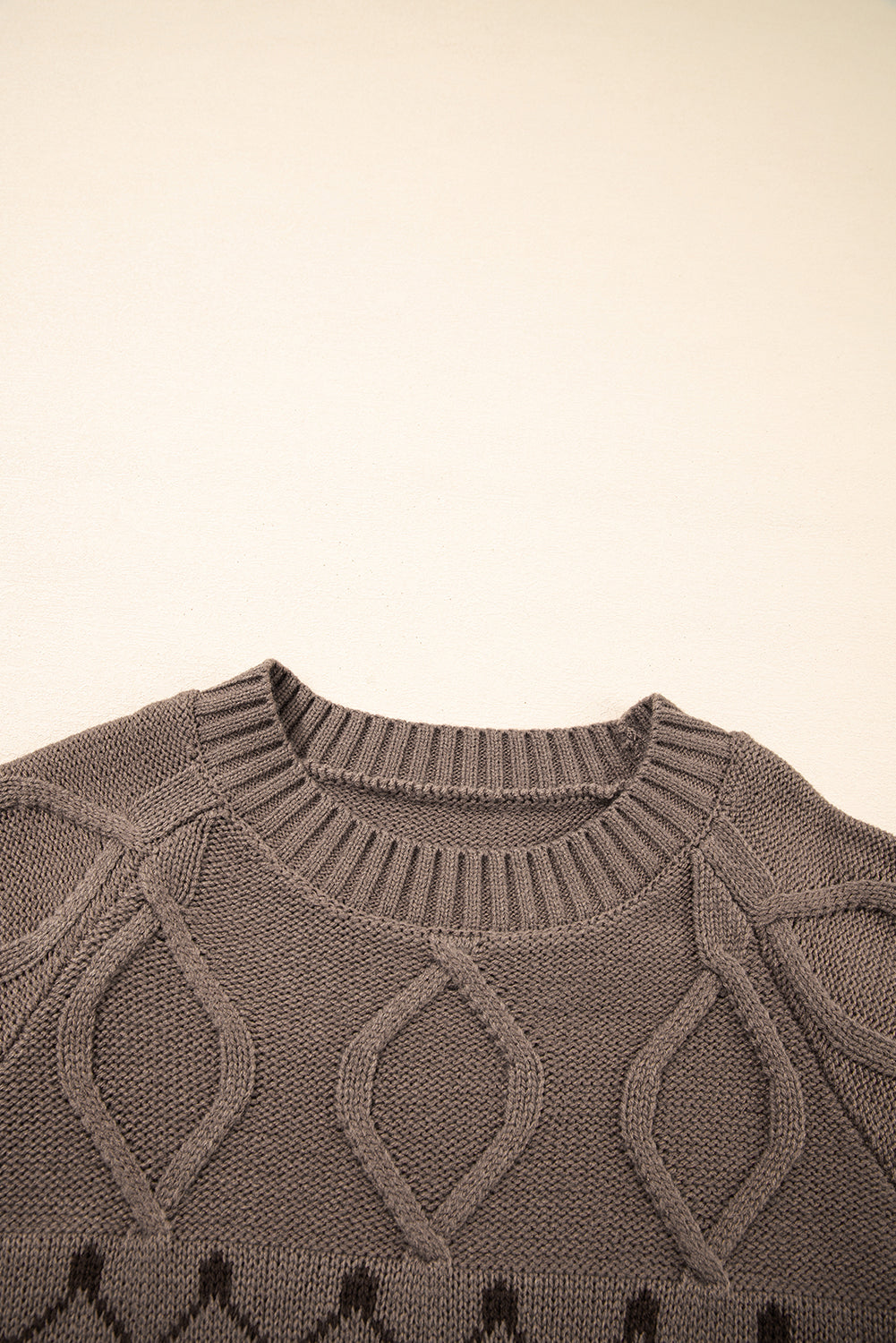 Light French Beige Western Geometric Patterned Crew Neck Knitted Sweater Sweaters JT's Designer Fashion