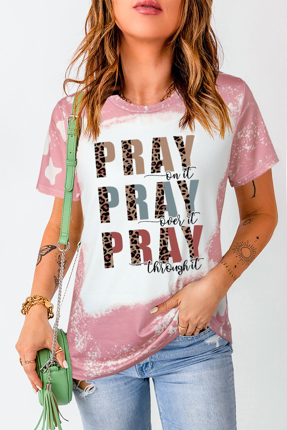 Pink PRAY Graphic Tie Dye Tee Graphic Tees JT's Designer Fashion