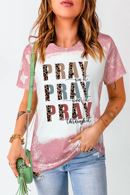 Pink PRAY Graphic Tie Dye Tee Graphic Tees JT's Designer Fashion