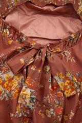 Red Floral Puff Sleeve Square Neck Knot Open Back Mini Dress Mini Dresses JT's Designer Fashion