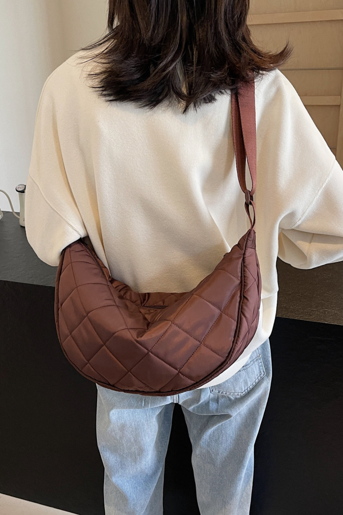 Plaid Quilted Adjustable Strap Crossbody Bag Shoulder Bags JT's Designer Fashion