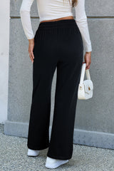 Black Solid Color Fleece Lined Drawstring Waist Casual Pants Pants & Culotte JT's Designer Fashion