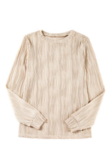 Apricot Textured Wavy Round Neck Long Sleeve Top Long Sleeve Tops JT's Designer Fashion
