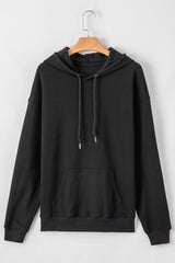 Black Fleece Lined Kangaroo Pocket Drawstring Chunky Hoodie Sweatshirts & Hoodies JT's Designer Fashion