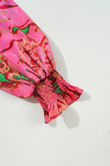 Rose Abstract Print Frilly Neckline Puff Sleeve Blouse Blouses & Shirts JT's Designer Fashion
