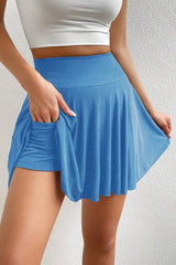 Blue A-line Draped High Waist Phone Pocket Lined Skort Bottoms JT's Designer Fashion