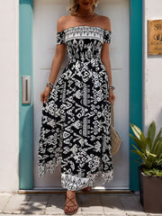 Slit Printed Off-Shoulder Dress JT's Designer Fashion