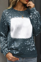 Blue Leopard Bleached Raglan Sleeve Crewneck Sweatshirt Sweatshirts & Hoodies JT's Designer Fashion