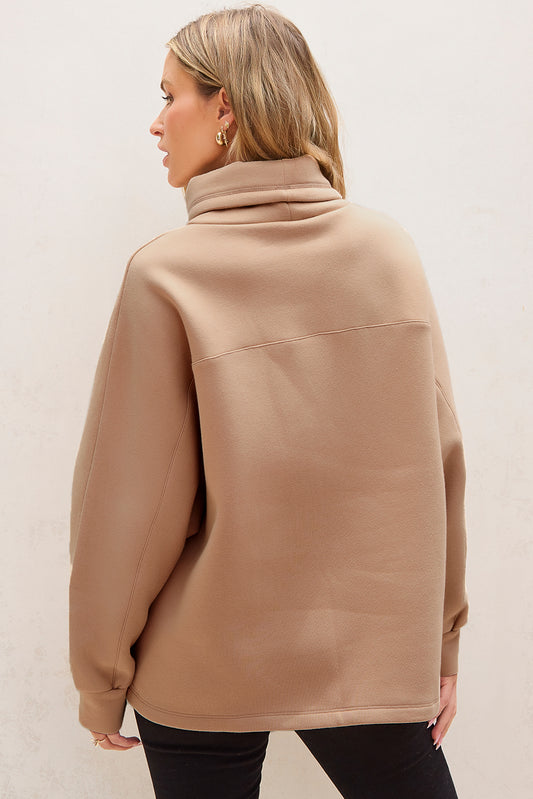 Light French Beige Drawstring Turtleneck Dolman Sleeve Sweatshirt Sweatshirts & Hoodies JT's Designer Fashion