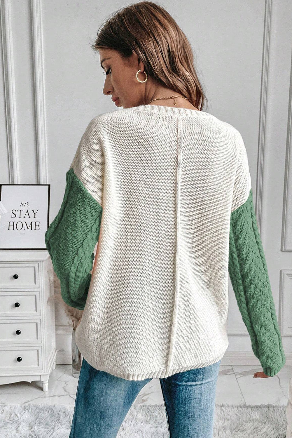 Vineyard Green Colorblock Patched Pocket Drop Shoulder Sweater Sweaters JT's Designer Fashion