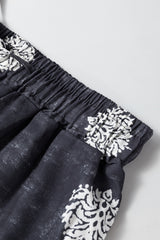 Black Bohemian Printed Drawstring Waist Wide Leg Pants Pants & Culotte JT's Designer Fashion