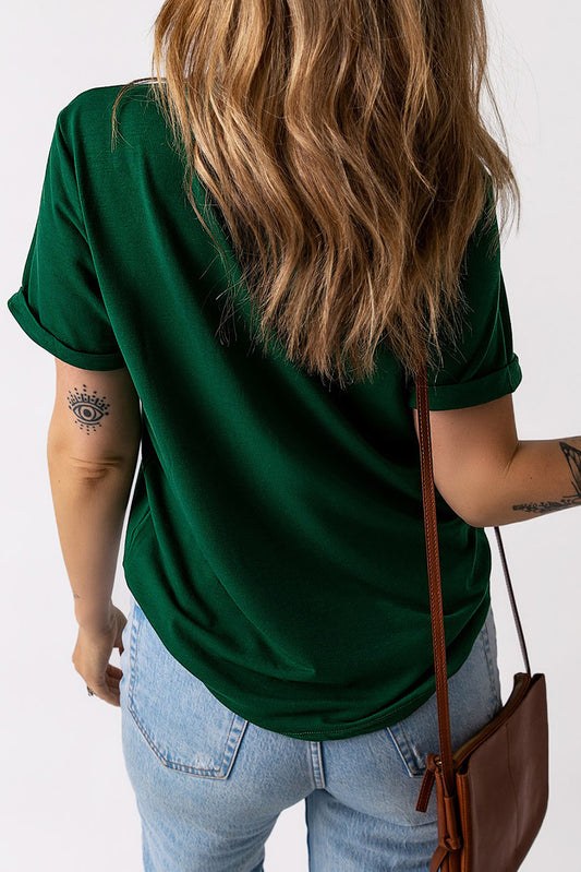 Green Lets Day Drink Clover Print Round Neck T Shirt Graphic Tees JT's Designer Fashion