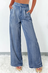 Dusk Blue Acid Wash Wide Leg High Waist Jeans Dusk Blue 95%Cotton+5%Polyester Jeans JT's Designer Fashion