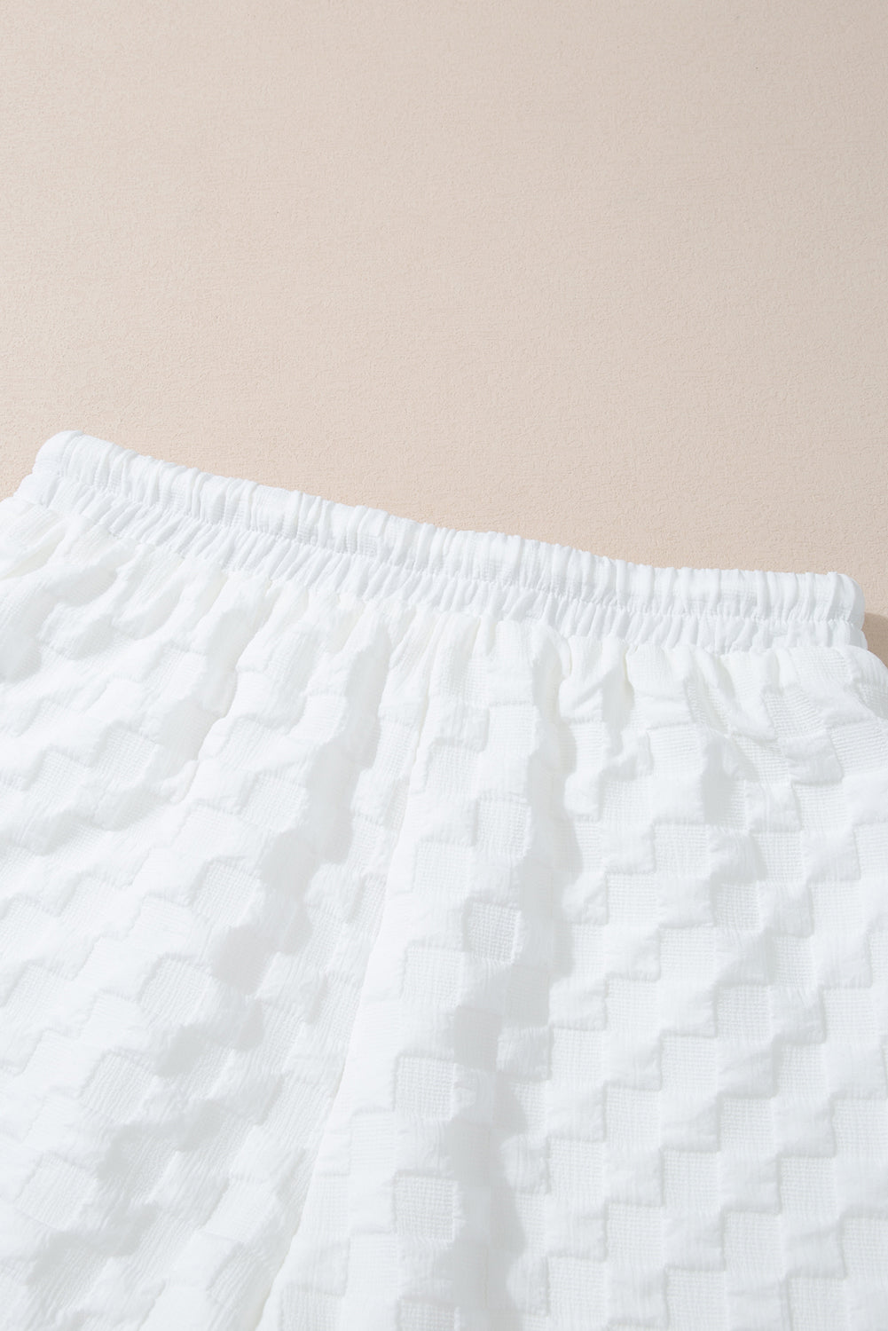 White Textured Split Neck Top and Drawstring Shorts Set Short Sets JT's Designer Fashion