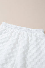 White Textured Split Neck Top and Drawstring Shorts Set Short Sets JT's Designer Fashion