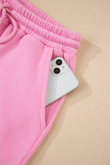 Strawberry Pink Color Block Pullover and Lace-up Elastic Waist Shorts Set Short Sets JT's Designer Fashion