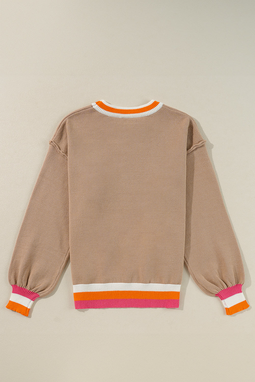 Parchment Colorblock Striped Trim Drop Shoulder Sweater Sweaters JT's Designer Fashion