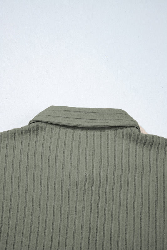 Mist Green Thermal Ribbed Texture Drop Shoulder Button Up Shacket Jackets JT's Designer Fashion