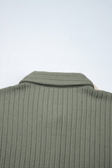 Mist Green Thermal Ribbed Texture Drop Shoulder Button Up Shacket Jackets JT's Designer Fashion