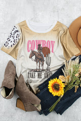Khaki Western Cowboy TAKE ME AWYA Bleached Graphic T Shirt Graphic Tees JT's Designer Fashion