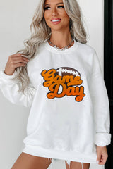 White Chenille Game Day Rugby Football Pattern Pullover Sweatshirt Graphic Sweatshirts JT's Designer Fashion