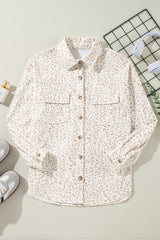Beige Leopard Print Flap Pockets Buttoned Corduroy Shacket Jackets JT's Designer Fashion
