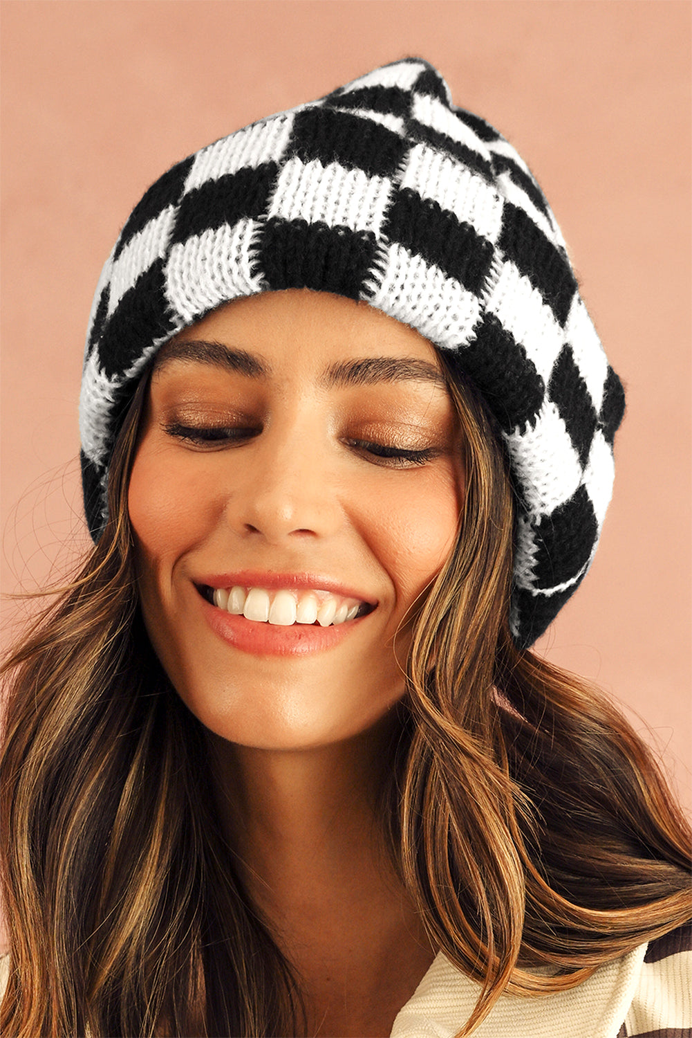 Black Two Tone Checkered Folded Eaveless Beanie Cap Hats & Caps JT's Designer Fashion