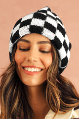 Black Two Tone Checkered Folded Eaveless Beanie Cap Hats & Caps JT's Designer Fashion