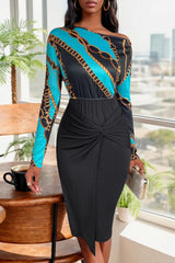Twisted Printed Long Sleeve Dress Black Bodycon Dresses JT's Designer Fashion