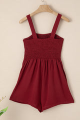 Burgundy Casual Pocketed Smocked Sleeveless Romper Jumpsuits & Rompers JT's Designer Fashion